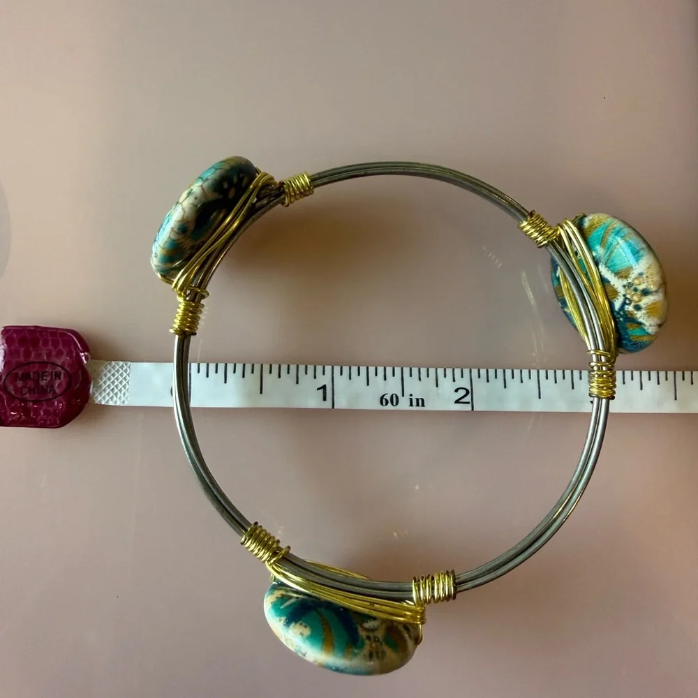 Turquoise‎ Starfish Mixed Metal Wire Wrapped Bangle Bracelet Beach Boho Coastal